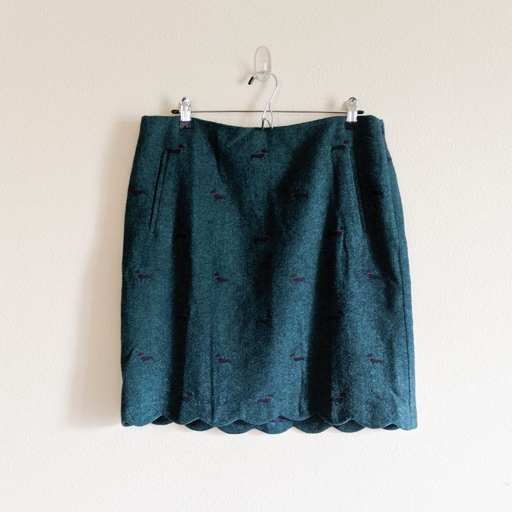 Talbots Dachshund Embroidered Scalloped Skirt NWOT